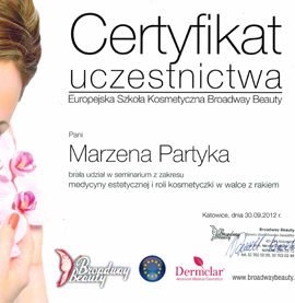 Certyfikat dla Marzena Partyka