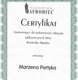 Certyfikat dla Marzena Partyka
