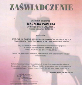 Certyfikat dla Marzena Partyka