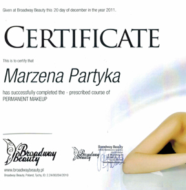 Certyfikat dla Marzena Partyka