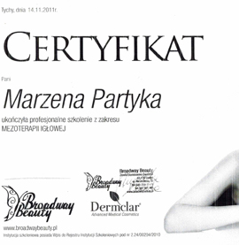 Certyfikat dla Marzena Partyka