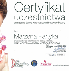 Certyfikat dla Marzena Partyka