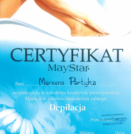 Certyfikat dla Marzena Partyka